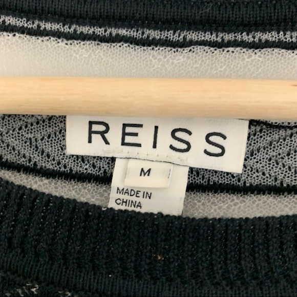 Reiss Black and White Striped Mesh & Knit Top - Picture 10 of 10